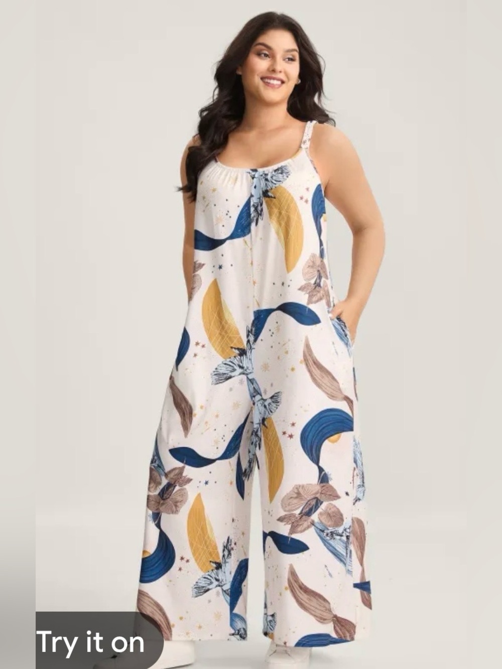 Boho Abstract Bird Celestial Print Sleeveless Jumper, Cream Blue Brown XL, 12